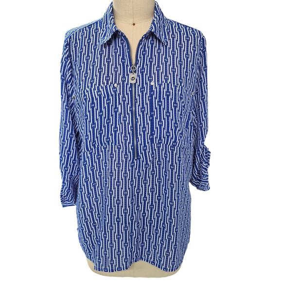 Michael Kors 100% Polyester Tunic Diamond/Stripe Pattern Zipper accent Sz XL - Picture 1 of 7